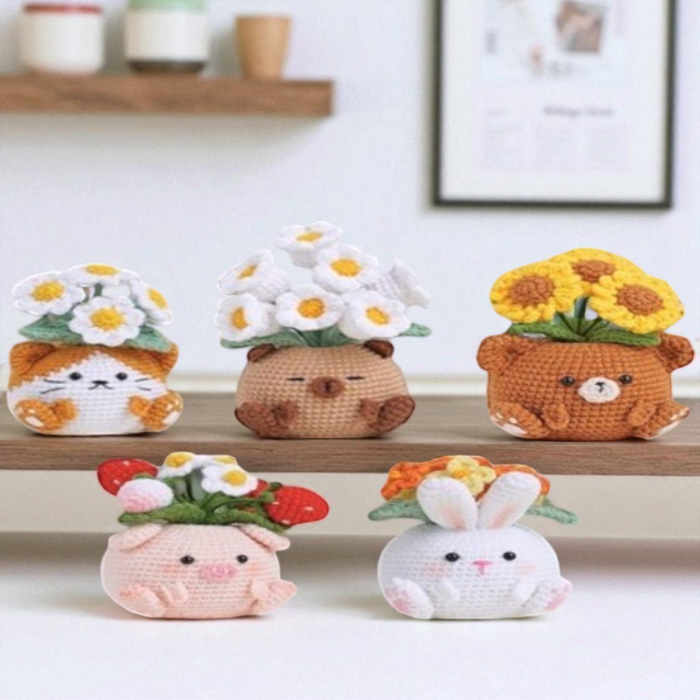 5PDF Crochet patterns Pots + BONUS, Bunny and pig Pot Crochet Pattern, Flower Pot Crochet Pattern, adorable crafts